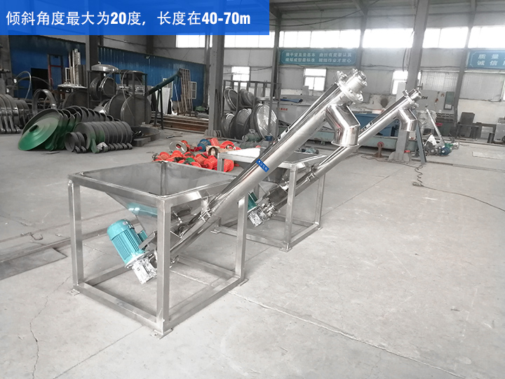 GX型絞龍輸送機(jī)傾斜角度最大為20度，長度在40-70m